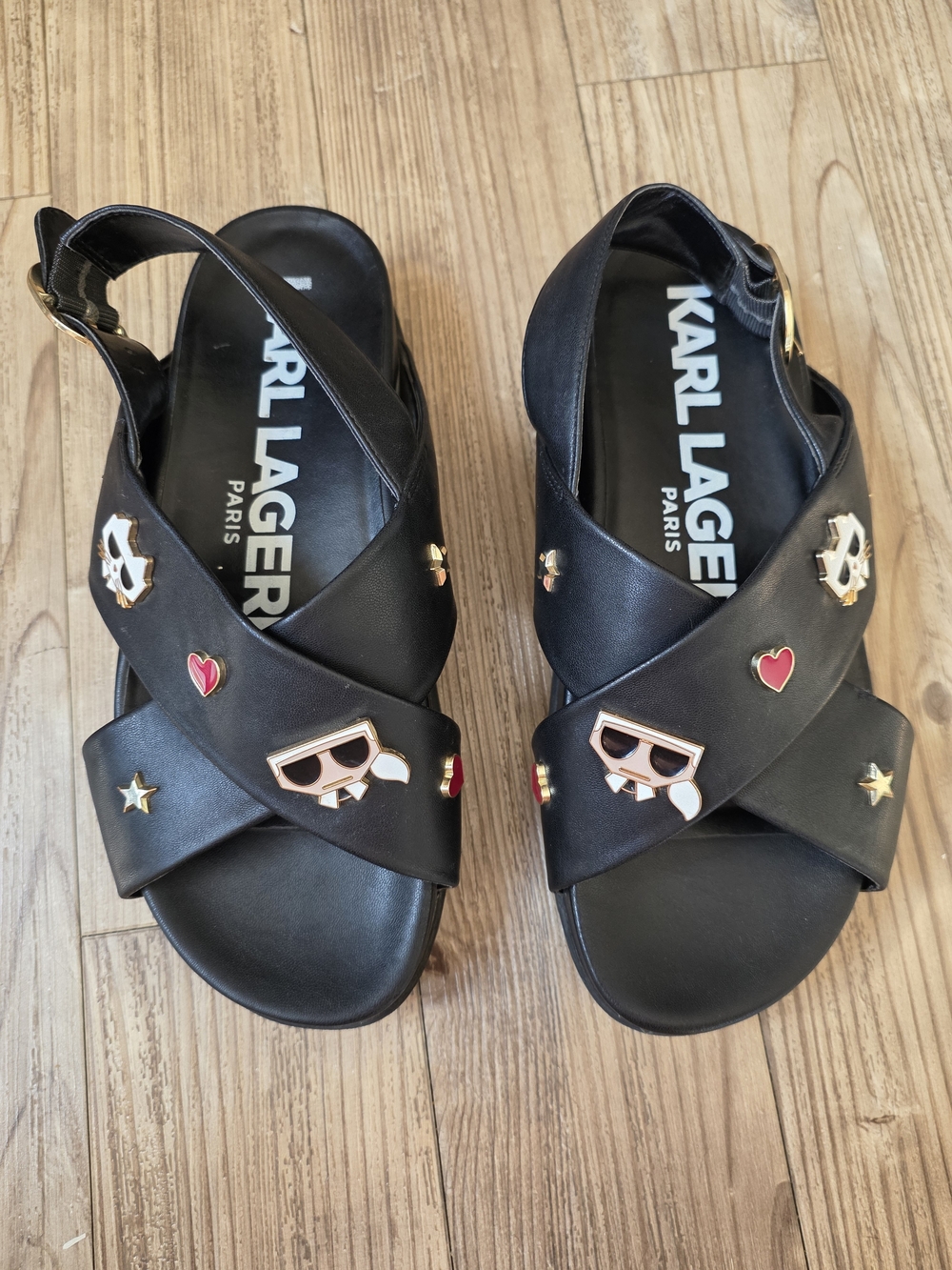 KARL LAGERFELD Black Studded Cross-Strap Sandals